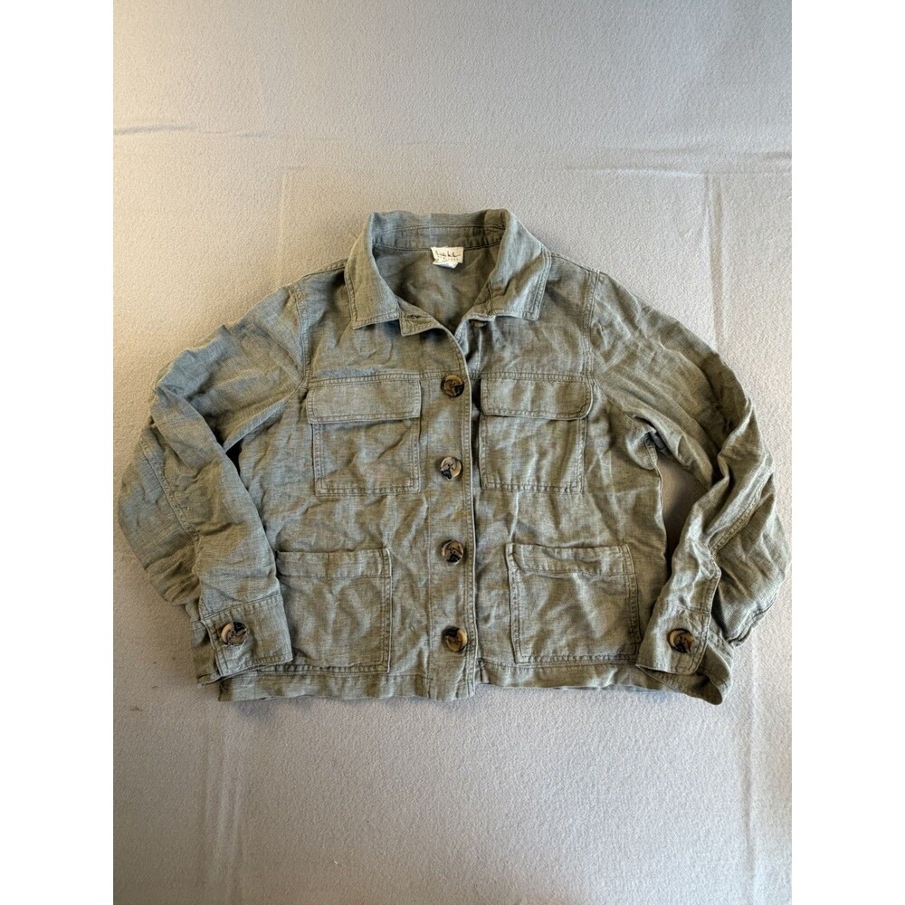 Nicole Miller New York Women’s Green Button Front Short Jacket Pockets Size M